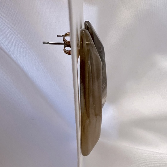 Oak + Fort Large Geometric Marble Brown Clear Stone Swirl Statement Earrings - Picture 3 of 4